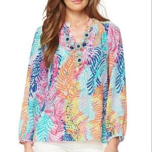 Lilly Pulitzer Elsa 100% Silk Blouse Electric Feel